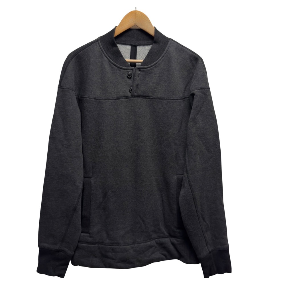 Lululemon Mens Sz Large Charcoal Gray Revolve Henley Pullover Stretch Sweatshirt - Picture 2 of 6